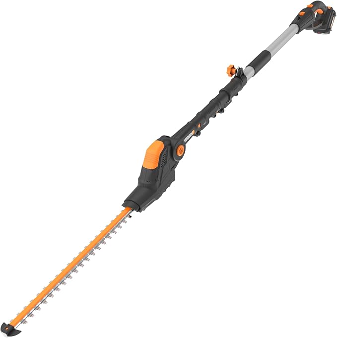 WORX WG252.9 20" 20V Cordless Hedge Trimmer, Pole Hedge Trimmer Reaches up to 12 Inches with Extended Pole, Electric Bush Trimmer with 180° Rotation Head, Battery & Charger Not Included