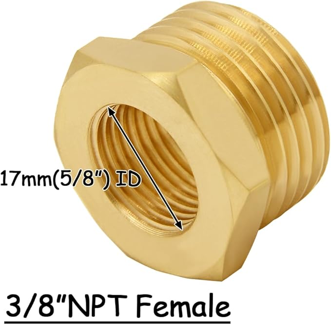 2PCS Brass Garden Hose Bushing 3/4"GHT Male to 3/8"NPT Female Thread Reducer Adapter Water Hose Nipple Reducing Convert Pipe Fittings Connector