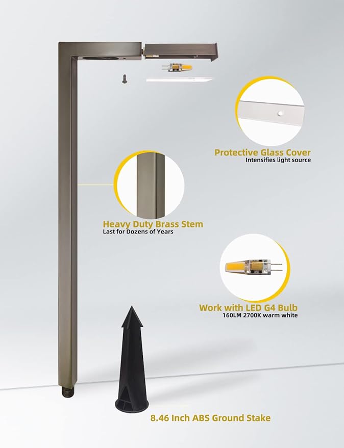 COLOER Brass Low Voltage Garden Lights Outdoor Waterproof 1-Pack with 2W LED G4 Bulb, Landscape Light for Outside, Pathway Lights for Yard,IP65 Waterproof Landscape Lighting(603B)