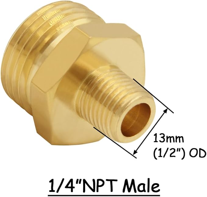 2PCS Brass Garden Hose Adapter 3/4"GHT Male to 1/4"NPT Male Thread Reducer Water Hose Nipple Reducing Convert Pipe Fittings Connector