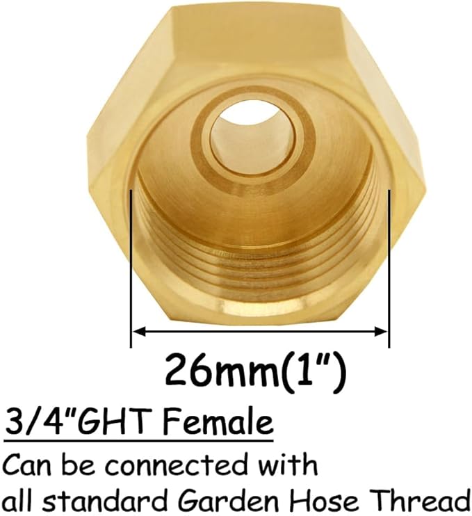 Brass Garden Hose Adapter 3/4" GHT Female to 1/4" NPT Male Thread Reducer Water Hose Nipple Reducing Convert Pipe Fittings Connector (Pack of 2)