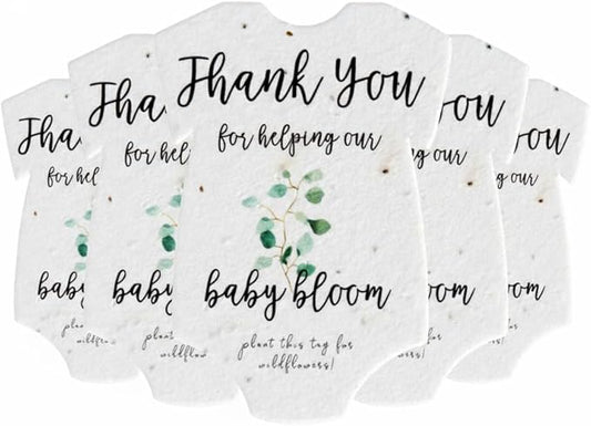 Onesie Seed Paper – 5 Green Baby Shower Favors for Guests with Wildflower Seeds, Writable & Plantable, Baby Shower Gifts for Guest