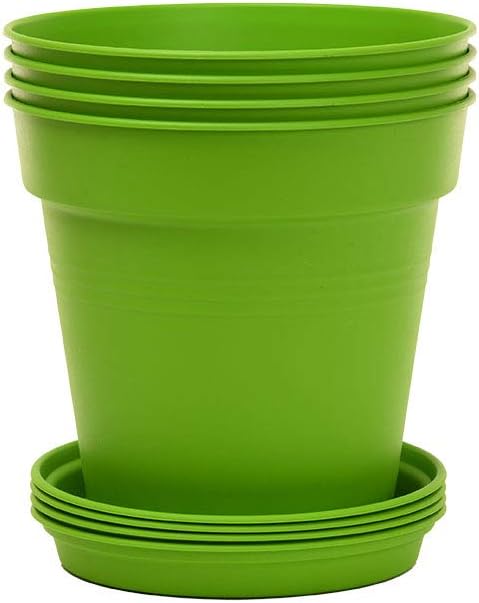 Mintra Home Garden Pots 4pk - Flowers, Herbs, Plants, Indoor, Outdoor, Colorful, Wholesale, Bulk (Light Green, 13cm Diameter (5in))