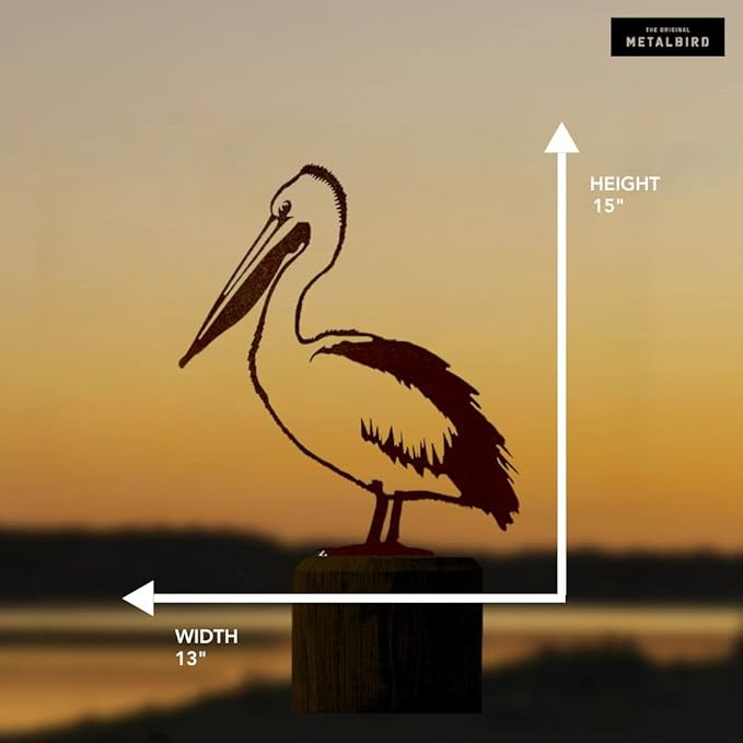 METALBIRD - Pelican - Outdoor Tree Ornaments in Corten Steel - Metal Art Proudly Made in The USA