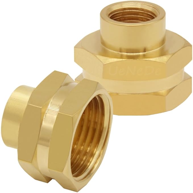 2PCS Brass Garden Hose Adapter 3/4" GHT Female to 3/8" NPT Female Thread Reducer Water Hose Nipple Reducing Convert Pipe Fittings Connector