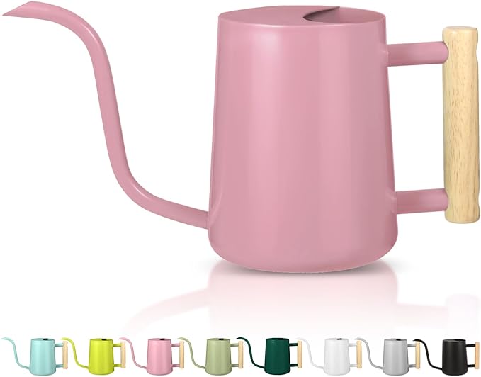 Watering Can Indoor Plants, 35oz Small Indoor Stainless Steel Metal Watering Can Modern Decorative Watering Pot with Long Spout for Indoor House Plant Bonsai Garden Flowers (Pink)