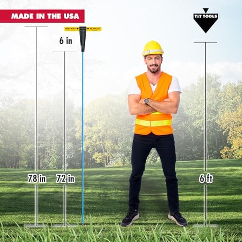 T&T Tools 78-Inch Mighty Probe Insulated Soil Probe – 3/8" Hex Rod Heavy Duty Steel T-Handle Probe for Landscaping, Utility Locating, Soil Testing & Wastewater, USA Made – 6 Pack