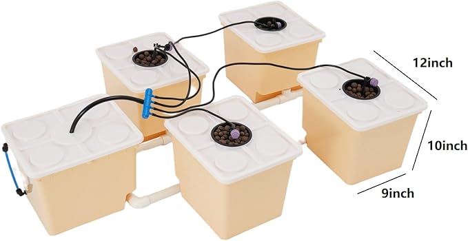 DWC Hydroponics Growing System Kit 4 Site + Reservoir, Deep Water Culture Hydroponic Bucket System with Submerged Pump