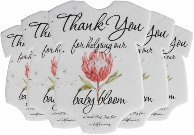 Onesie Seed Paper – 5 Protea Baby Shower Favors for Guests with Wildflower Seeds, Writable & Plantable, Baby Shower Gifts for Guest