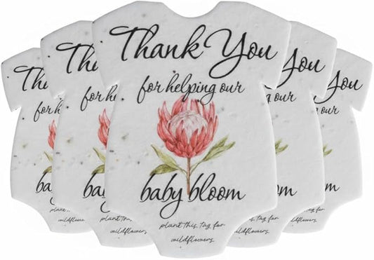 Onesie Seed Paper – 5 Protea Baby Shower Favors for Guests with Wildflower Seeds, Writable & Plantable, Baby Shower Gifts for Guest