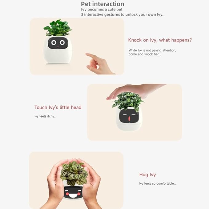 Smart Flowerpots,Smart Pet Planter,Ai Planter,Intelligent Flowerpots,Multiple Expressions,7 Smart Sensors, and Ai Chips Make Raising Plants Easy and Fun for Living Room,Plant-Free(White