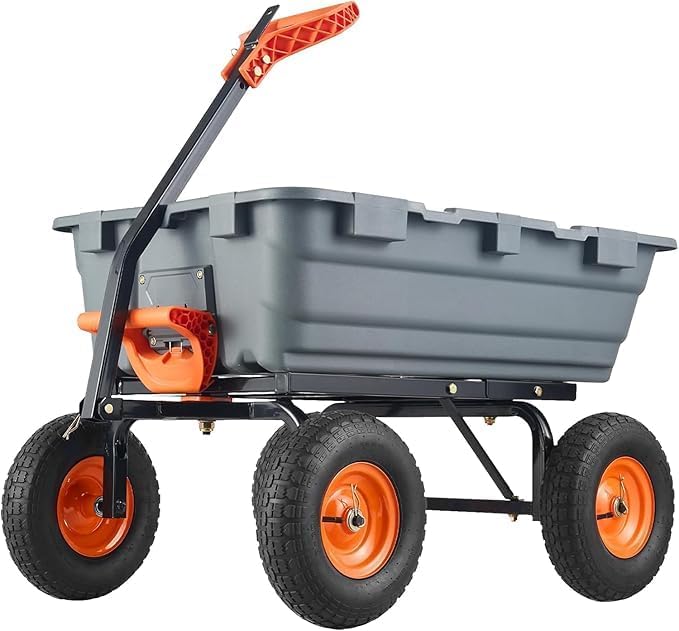 Generic Heavy Duty Garden Dump Cart, 800 Lbs Capacity Poly Utility Cart with 10in Pneumatic Tires & Rotating Handle for Yard, Garden, Lawn