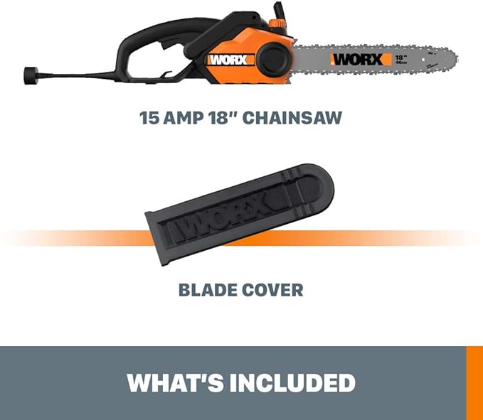 Worx WG304.2 Saw 18-Inch 15.0 Amp Electric Chainsaw with Auto-Tension, Chain Brake