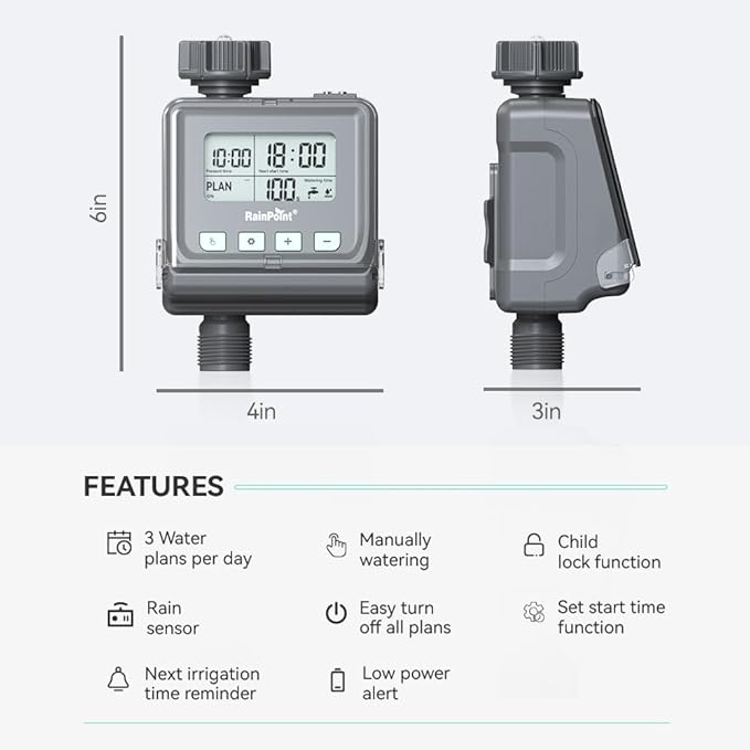 BALDR Smart Water Timer for Garden Hoses - Lawn Sprinkler Timers Outdoor with Up to 3 Preset Programs, Rain Delay Sensor, Smart Water Hose Timers, Drip Irrigation Timer for Garden Watering System