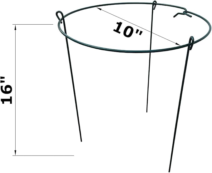 10" Wide x 16" High Peony Cage Rings Garden Plant Support Brace, Pack of 10 Round Metal Plant Stakes Rings, Strong Large Garden Supports for Flowers, Peonies, Rose, Lily