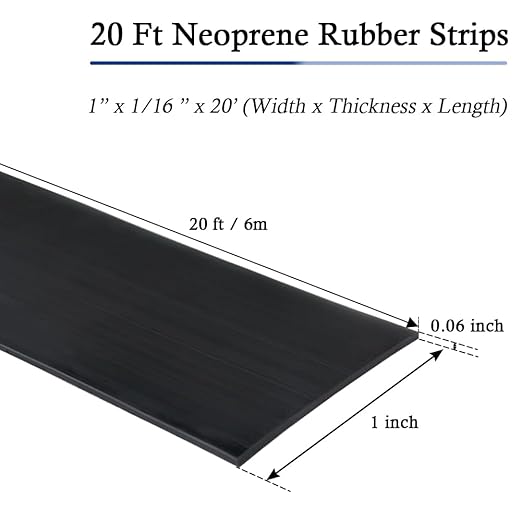 Neoprene Rubber Strips Self Adhesive Solid Rubber Sheets, Rolls & Strips for DIY Gaskets Crafts Pads Seals Warehouse Flooring Neoprene Sheet with Adhesive Backing (1" Wide x 1/16" Thick x 20' Long)