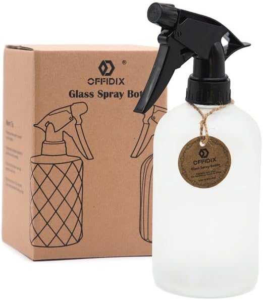 OFFIDIX Glass Spray Bottle,Plant Mister,Pressure Watering Can,Water Spray Bottle with Adjustable Nozzle,0.43L/15.17oz Handheld Spray Bottles for Outdoor Indoor Garden,Cleaning Solutions(Frosted Clear)