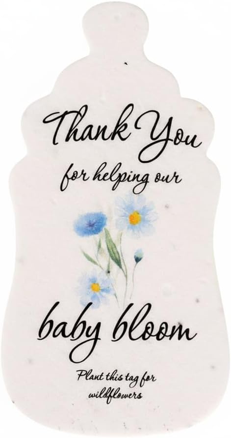 Baby Bottle Shaped Seed Paper – 15 Blue Baby Shower Favors for Guests with Wildflower Seeds, Writable & Plantable, Gender Reveal, Birthday Gifts for Guest
