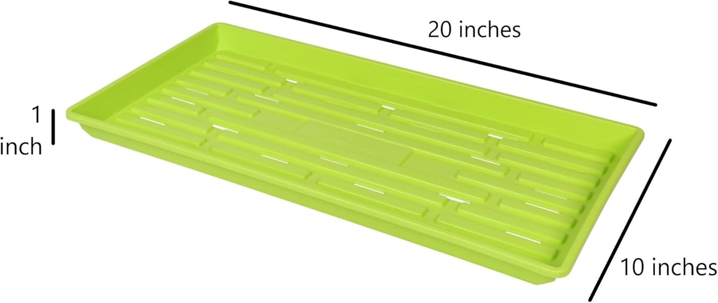 SUNPACK 10" x 20" Heavy Duty Shallow Plastic Seed Starting Tray, Lime Green, 1" (Pack of 10) - Lined with Drainage Holes for Excess Water and Aeration, Ideal for Greenhouses or Indoor Gardening