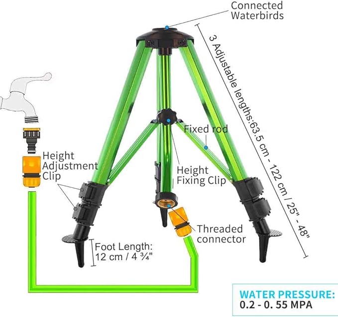 BAUSATZ Outdoor Water Sprinkler for Yard Lawn Sprinkler with Brass Sprinkler Head Tripod Hose Sprinkler 360 Degree Rotating Tripod Sprinkler Adjustable Garden Sprinkler Heavy Duty Impact Sprinkler 2pc