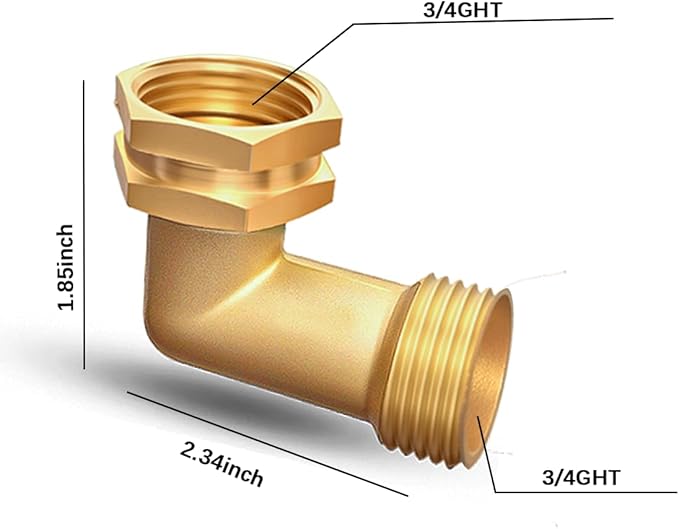 Garden Hose Elbow Connector 90 Degree Brass Hose Elbow Fitting Quick Swivel Connect Adapter Thread Size 3/4" FHT x 3/4" MHT (2 SETS)