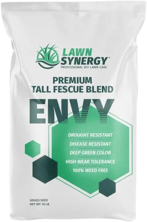Envy Turf Type Tall Fescue Grass Seed - 100% Weed Free - Drought Tolerant - Disease Resistant - Dark Green Color by Lawn Synergy (10 lbs)