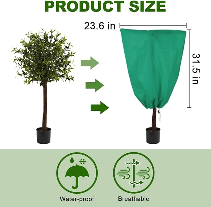 2 Pack Winter Plant Covers Freeze Protection - 23.6"×31.5" Winter Frost Protection Bags for Outdoor Plants with Drawstring, Reusable Anti-Freeze Cloth for Garden & Potted Plants
