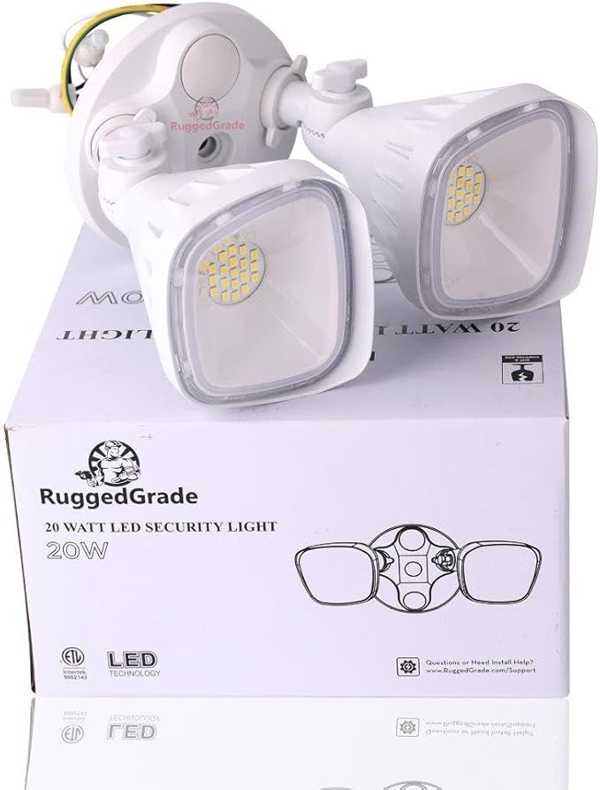 RuggedGrade 20W Turin II Series LED Adjustable Flood Light - 1,750 Lumens - 5000K Bright White - Square Heads - White Housing - Outdoor LED Light - DLC 5.1 Premium