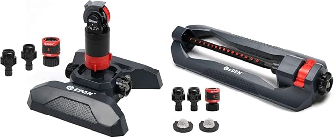 Eden Multi-Pattern Turbo Gear Drive Sprinkler Plus Misting System and Oscillating Sprinkler Lawn & Garden Watering Bundle