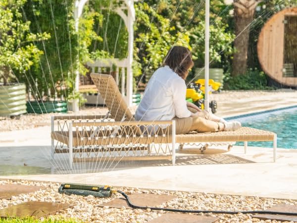 Vego Turbo Oscillating Sprinkler w/Quick Connector Starter Set Metal Base and 20 Precision Nozzles, 3-Way Adjustable for Large Yard and Lawn Covers up to 4973 sq. ft.-Seaweed Green