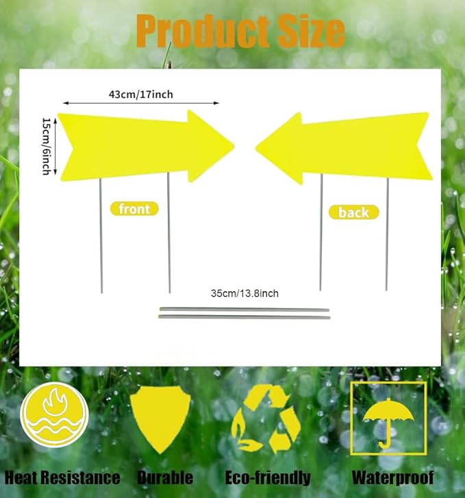 Yellow Arrow Signs with Stakes, 12Pcs - 17x6 Inches, Directional Signs for Real Estate, Garage Sales