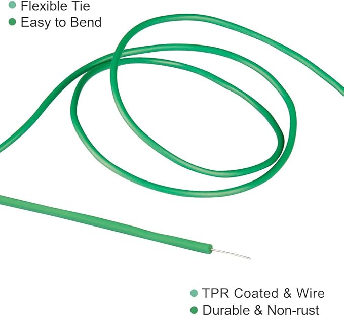 Soft Plant Ties, Garden Ties TPR Flexible Durable Heavy Duty Twist Wire for Twine Tomato Branches Vines and Tying Up Cable Wires (Green) (50ft, 0.2in)