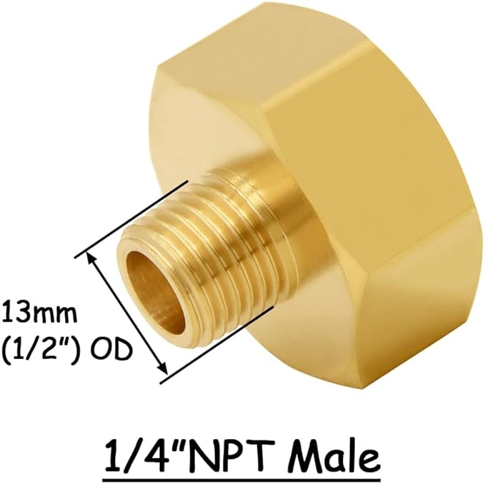 Brass Garden Hose Adapter 3/4" GHT Female to 1/4" NPT Male Thread Reducer Water Hose Nipple Reducing Convert Pipe Fittings Connector (Pack of 2)