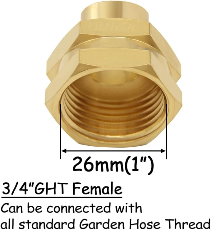 2PCS Brass Garden Hose Adapter 3/4" GHT Female to 3/8" NPT Female Thread Reducer Water Hose Nipple Reducing Convert Pipe Fittings Connector