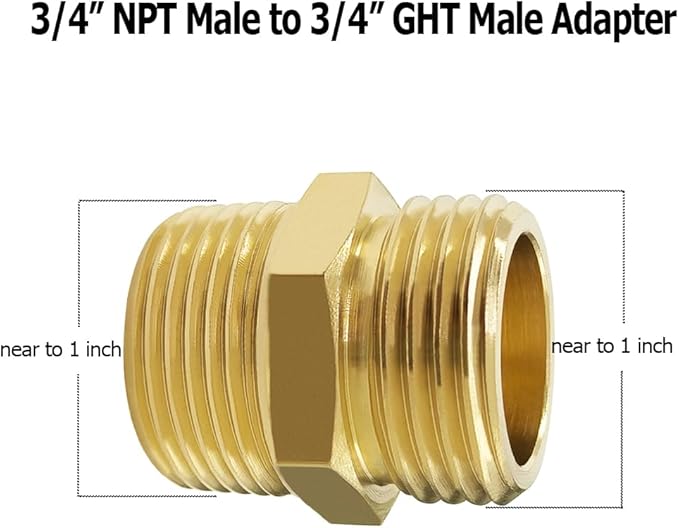 Hooshing 3/4" GHT to 3/4" NPT Garden Hose Connector Adapter Brass Garden Hose to Pipe Fittings with Washers