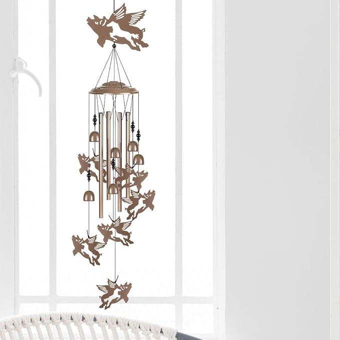 Outdoor Flying Pigs Wind Chimes Decor, Portable Mobile Wind Catcher, Sympathy Wind Bells, Memorial Gifts for Mom, Housewarming, Blessing WindChimes(Outside/Indoor/Home/Porch/Yard/Garden Decorate)
