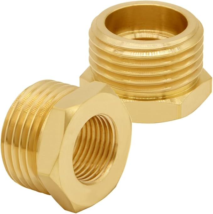 2PCS Brass Garden Hose Bushing 3/4"GHT Male to 3/8"NPT Female Thread Reducer Adapter Water Hose Nipple Reducing Convert Pipe Fittings Connector