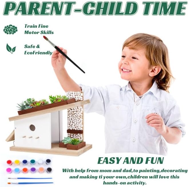 Modern Birdhouse Woodworking Kit, Build Your Own DIY Bird House Kit for Kids and Adults, DIY Woodcraft Building Projects with Paint Set