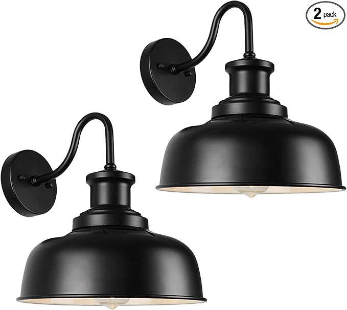 Solar Barn Lights for Outside, Gooseneck Outdoor Wall Lights Solar Powered, Farmhouse Exterior Wall Sconces, Industrial Exterior Lighting Fixture, Rustic Lantern for Garage, Barn, Shed,RZSR007-2