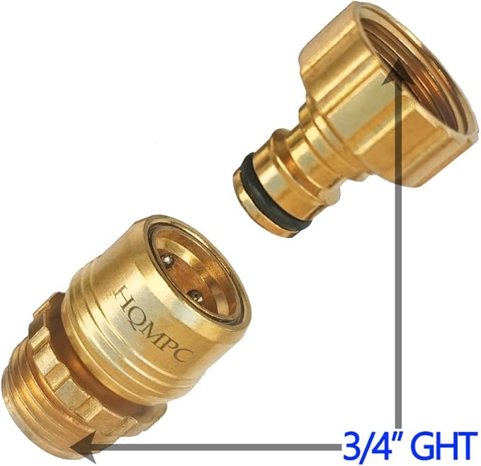 HQMPC Garden Hose Quick Connect No Pb Solid Brass Quick Connector Garden Hose Fitting Water Hose Connectors 3/4 inch GHT (2 Sets)