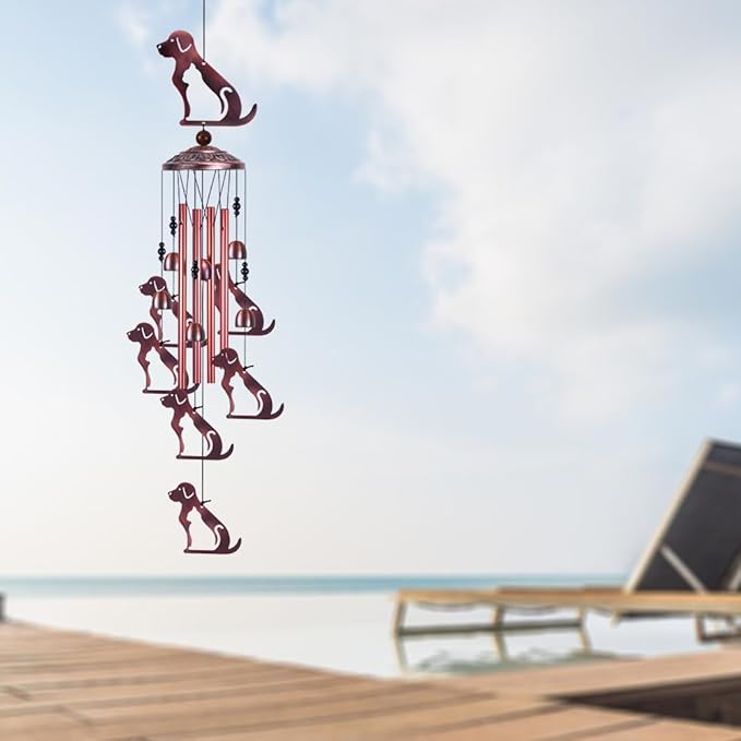 Outdoor Dog Wind Chimes Gifts for Mom - with 4 Tubes 6 Bells 7 Dogs Wind Bell, Romantic Wind Catcher, Mobile Dog Decor, Dog Bell, Puppy Windchimes for Home, Balcony, Tree, Festival, Garden Decoration