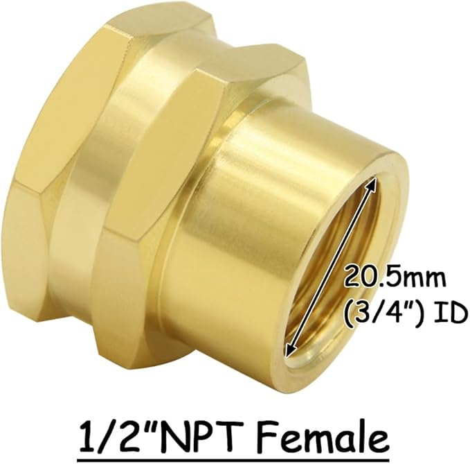 2PCS Brass Garden Hose Adapter 3/4"GHT Female to 1/2"NPT Female Thread Reducer Water Hose Nipple Reducing Convert Pipe Fittings Connector