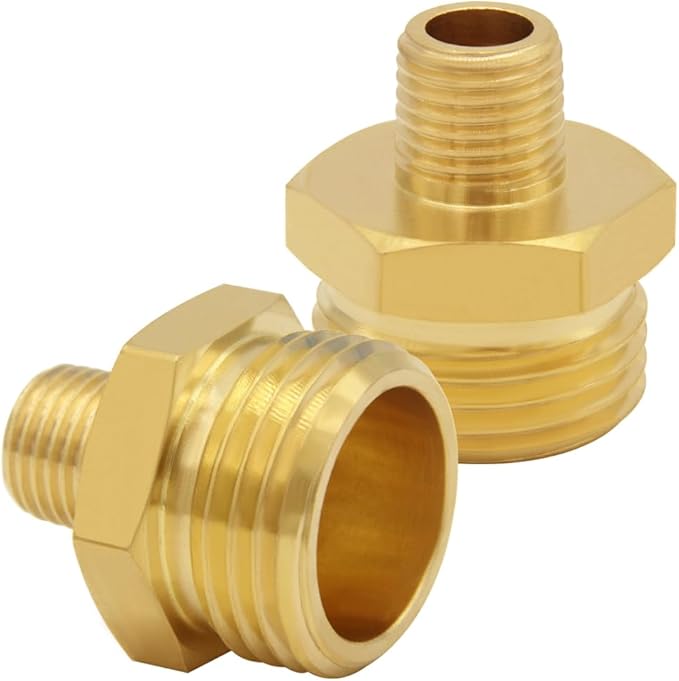 2PCS Brass Garden Hose Adapter 3/4"GHT Male to 1/4"NPT Male Thread Reducer Water Hose Nipple Reducing Convert Pipe Fittings Connector