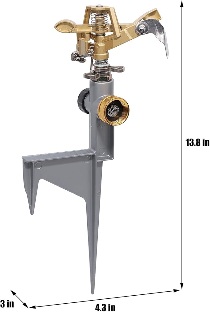 Biswing 2 Pack Impact Sprinkler Head on Metal Step Spike, Heavy Duty Zinc Alloy Lawn Sprinkler, Adjustable Coverage Nozzle on Sturdy Spike Base, 360 Degree Large Area Irrigation