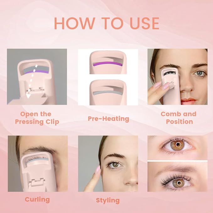 Heated Eyelash Curler - Electric Eyelash Curler with Heat Sensitive Silicone Pad, Type-C Rechargeable Mini Lash Curler, 8s Fast Heating 24hrs Long Lasting Lash Lift to Style Natural Eyelashes