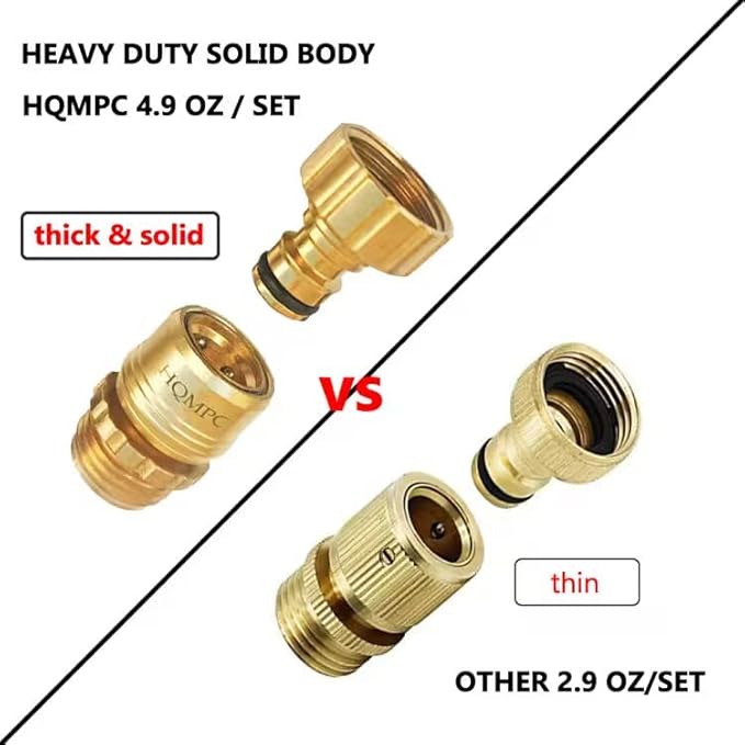 HQMPC Garden Hose Quick Connect No Pb Solid Brass Quick Connector Garden Hose Fitting Water Hose Connectors 3/4 inch GHT (6SETS)