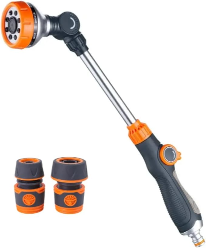 Hicks Ridge - Heavy Duty Watering Wand - 180° Rotating Head - 18-inch Metal Long Hose Nozzle Sprayer - Wand with Thumb Flow Control - Perfect for Hanging Baskets, Shrubs, Seedbed, Garden, and Lawn