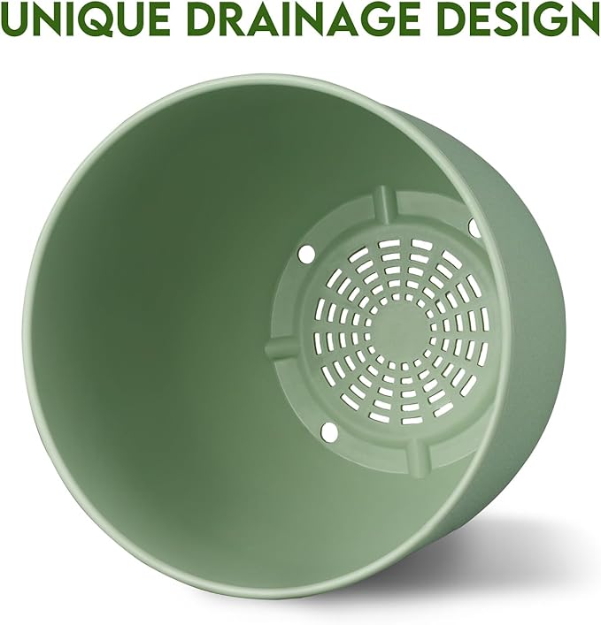 Plant Pots 8 Inch Set of 4, Flower Pots with Multi Mesh Drainage Holes, Planters for Indoor Outdoor Garden Plants and Flowers(Green)