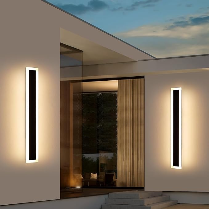 Upgrade Widened 2 Pack Modern Outdoor Wall Light Fixtures, 39.3inch Dimmable LED Wall Sconce 3000K-6000K, IP65 Waterproof, Long Linear Wall Lamps Lighting for Porch, Patio, Garage with Remote Control