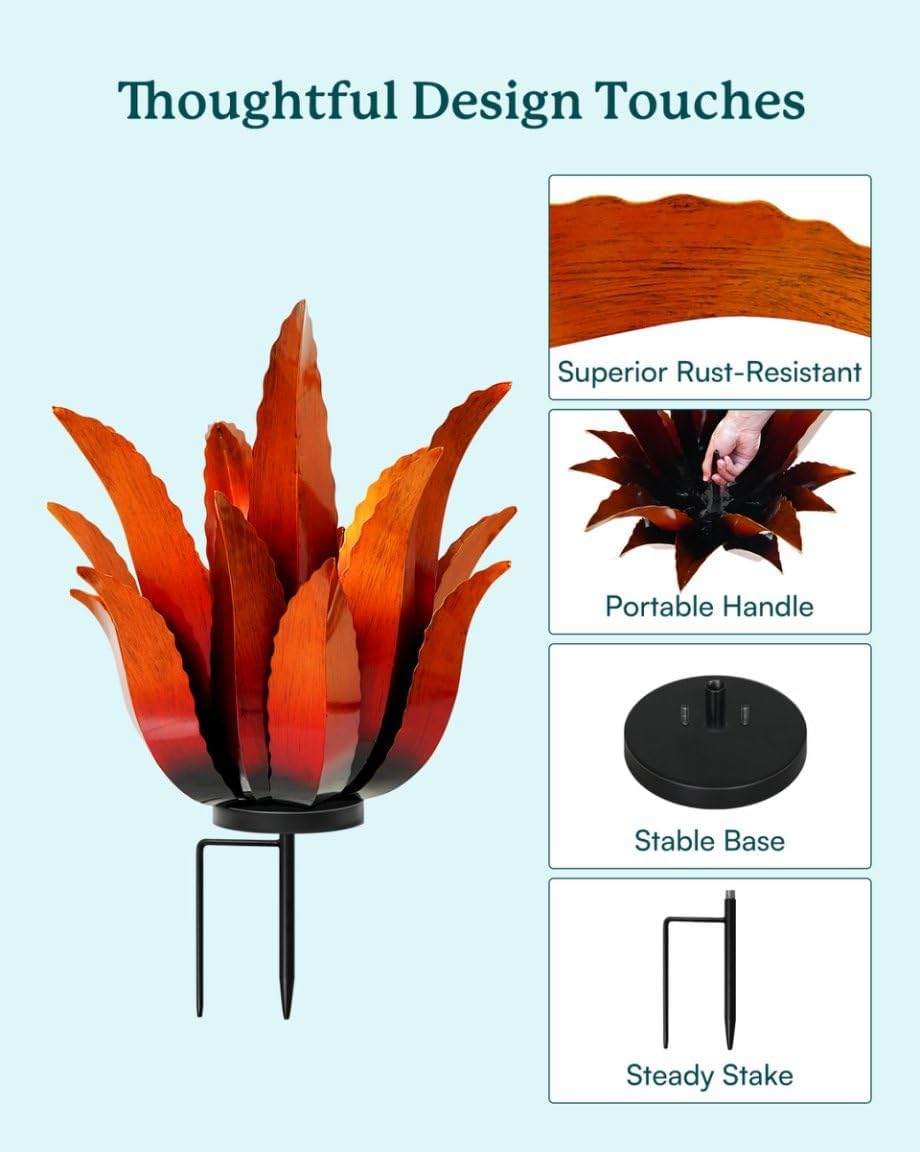 Large Metal Agave Plant Decor - 25.5" H Hand Painted Country Garden Sculpture, Home & Outdoor Metal Agave Yard Art Decor, Patio Lawn Ornament Ideal Gift for Family & Friends